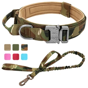 Cuello táctico de perro entrenamiento militar con hebilla de metal a mango + plomo bungee nailon - Imagen 1 de 20