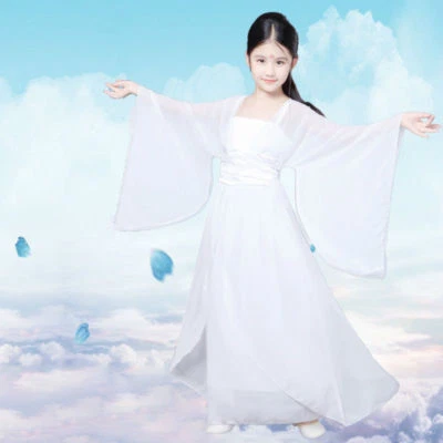 Niñas Vestido Hanfu Antiguo Chino Cítara Ropa Hada Rendimiento Baile Conjunto Foto 1 de 4