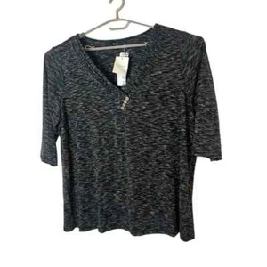 Bloomchic Black Space Dye Button Trim Blouse Size 18 20 New - Picture 1 of 5