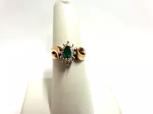 10kt yellow gold emerald/diamond ring sz 6.50 wgt 2.4 tcw .17 solitaire/accents - Picture 1 of 12