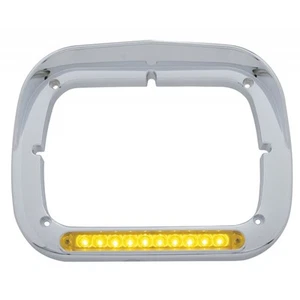 CHROME 10 AMBER LED RECTANGULAR HEADLIGHT BEZEL W/ VISOR - AMBER LENS - Picture 1 of 1