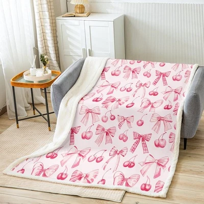 Manta polar princesa moño rosa para niñas, linda funda de cama difusa 40x50" Foto 1 de 4