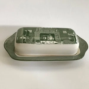 VTG Colonial Homestead Covered Butter Dish Green by ROYAL (USA) 1/4LB capacity. - Picture 1 of 14
