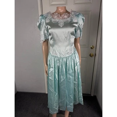 Vintage 80s 90s Women's Dress Floral Lace Satin Prom Bow Formal Evening S3-8 - Image 1 of 4
