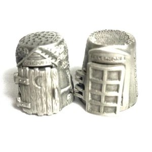 Collectable Pewter Thimbles Hillbilly Out House Telephone Booth Doors Open - Picture 1 of 5