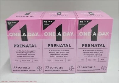 ¡¡PACK DE 3!! Cápsulas blandas prenatales de vitamina 1 One A Day para mujer - 30ct EXP 05/2027 Foto 1 de 2