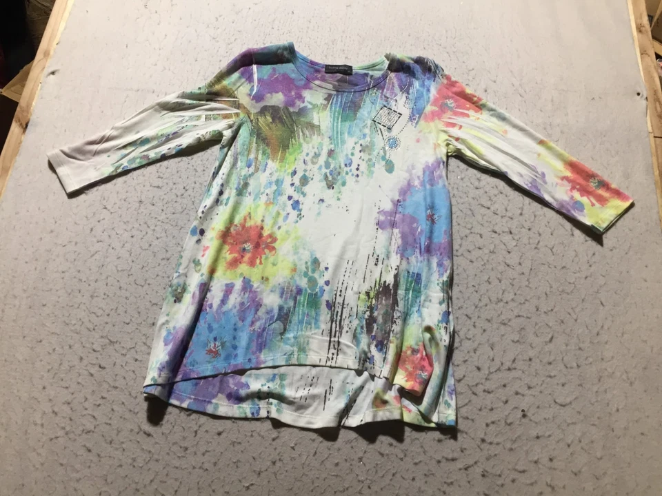 Katina Marie T Shirt Womens M Medium Multicolor Splatter Crew Neck 3/4 Sleeve - Image 1 of 4