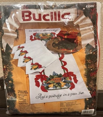 Bucilla Cross Stitch Kit 12 Days Christmas Partridge in a Pear Tree Table Runner - Image 1 of 4