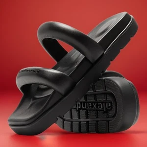 Alexander Wang • Jay Flatform Sandals • Black • Leather • Square Toe Slides •New - Picture 1 of 8