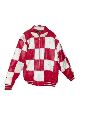 Vintage Indigo USA Jacket Mens XXL PVC Leather Checkered Leather Bomber Red Y2K - Image 1 of 4