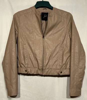 Women's Faux Leather Moto Jacket Zip Pink Taupe Color Sz S Biker Pockets NOTE - Image 1 of 4