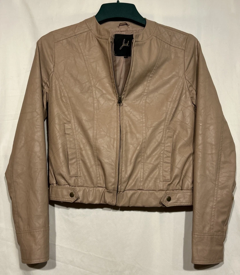 Women's Faux Leather Moto Jacket Zip Pink Taupe Color Sz S Biker Pockets NOTE - Image 1 of 4