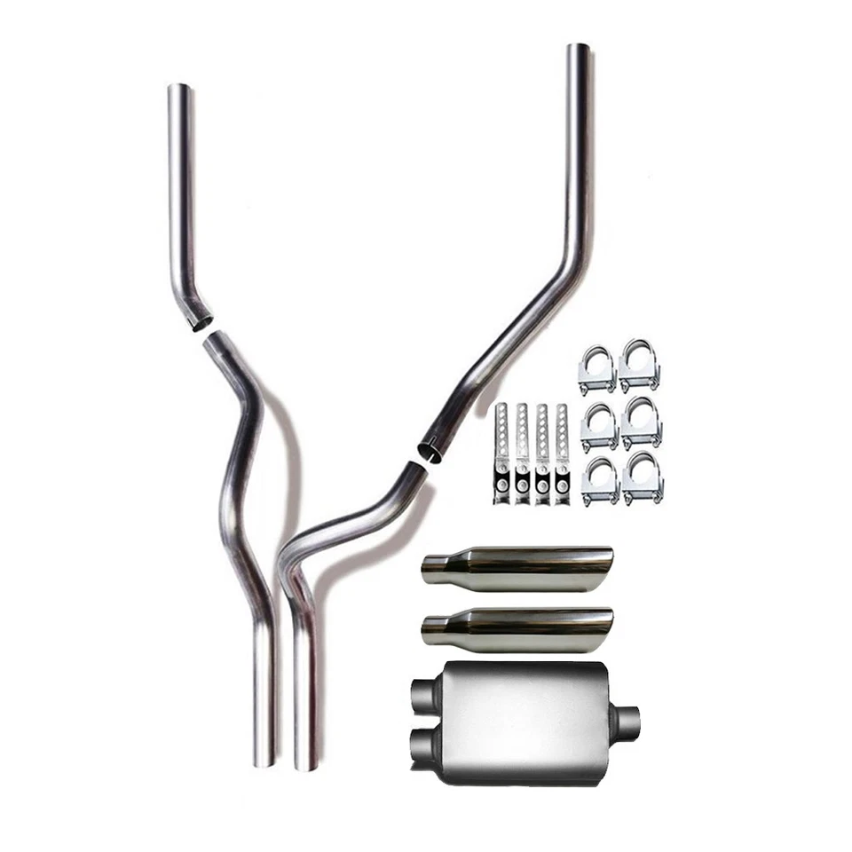 Tubo doble y silenciador de 2,5" con puntas de corte de borde enrollado se adapta a: Ram 3500 2011-2018 Foto 1 de 4