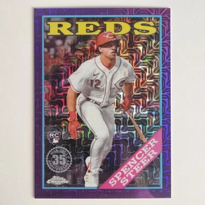 Spencer Steer Purple Mojo/75 Rookie 2023 Topps Chrome Silver Pack Rojos SP - Imagen 1 de 8