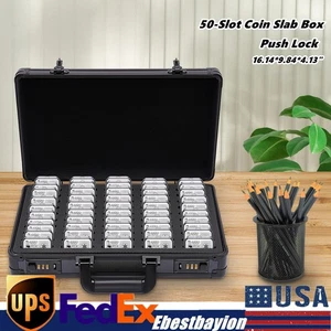 Caja de almacenamiento con marco de aluminio compartimentos para 50 losas de monedas porta monedas NUEVO - Imagen 1 de 22