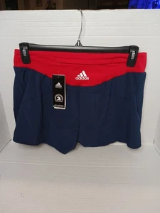 Adidas Pantaloncini Running Boston Marathon USA Rosso Bianco Blu Aeroready Donna Taglia M - Foto 1 di 3
