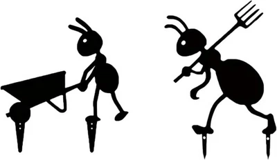 Set of 2 Ant Garden Stakes - Black Iron Metal Yard Art for Outdoor Decor - Labor - Image 1 of 4