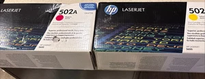 Pair of Genuine HP LaserJet CF502A Yellow & Magenta Toners New In Sealed Box - Picture 1 of 8