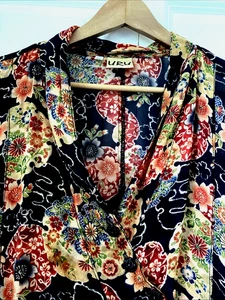 Spolverino URU Kristine Artsy 100% seta taglia XL art-to-wear look a strati floreale - Foto 1 di 14