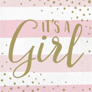 It's A Girl Pink and Gold Celebration Luncheon Napkins, 12.87in x 12.75in, 16ct - Picture 1 of 2