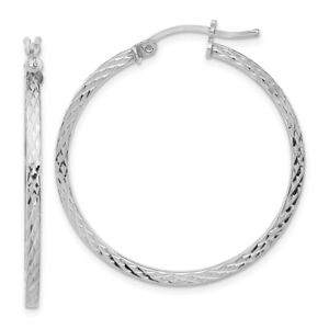 35mm Sterling Silver Rhodium-Plated Shiny-Cut 2X35mm Square Tube Hoop Earrings