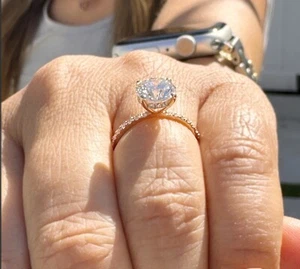 14K ROSE GOLD ROUND MOISSANITE AND ROUND CUT SIDES ENGAGEMENT RING 2.70CTW - Picture 1 of 16