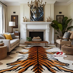 Tiger print Hand-Tufted Wool Area Rug for Living Room Bedroom carpet - Picture 1 of 3