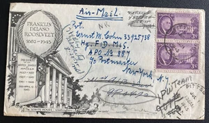 1945 Pittsburgh PA Airmail Cover To Army Post office 472 Roosevelt Memorial - Picture 1 of 2