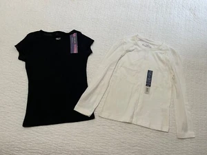 Lot Of 2 Girl Shirts- Black Slim T Shirt & White Long Sleeve Size Small 6/6X NEW - Picture 1 of 14
