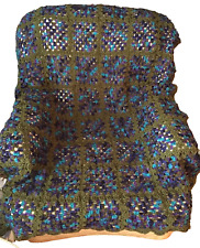 NEW! Handmade Granny Square Afghan - Turquoise, Purple & Olive - Acrylic Yarn