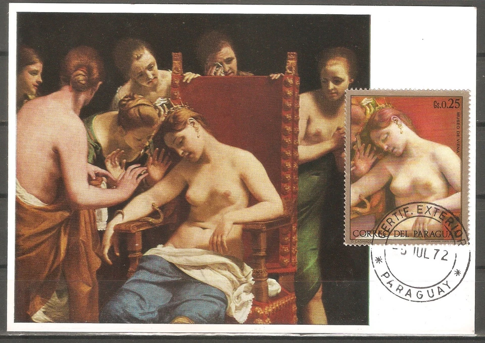 Paraguay 1972 MAXIMUM CARD PAINTING WOMAN Death of Cleopatra by G.CAGNACCI - Image 1 of 1