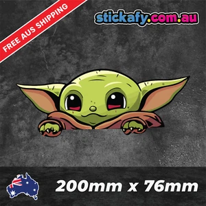 Baby Yoda Peeking Sticker Funny Laptop Car Window Bumper 4x4 Decal Aussie JDM - Picture 1 of 4