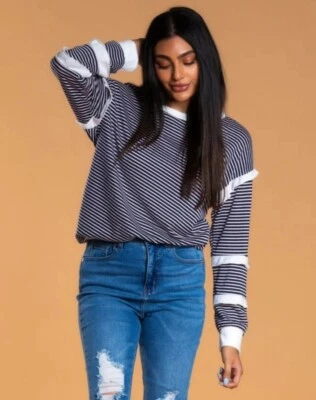 Bridgitte Brianna Striped Ruffled Sleeve Pullover Lightweight Year Round Sz Med  - Image 1 of 4