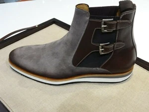 Mezlan Custom Boot Shoe Gray Suede Fade to Brown Toe Monk Wedge Sole 14 only - Picture 1 of 5
