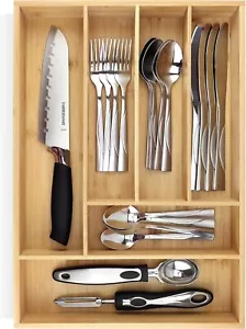 Natur Bambus Tablett Silberbesteck Organizer Hardware Organizer Besteckkasten Küche - Bild 1 von 9