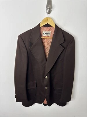 Vintage Sears 70s Men 42 Brown Polyester Sports Coat Blazer Disco Groovy  - Image 1 of 4