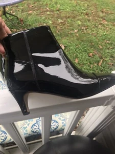 PATENT LEATHER BLACK SHOE BOOTS POINTED TOE 8.5 WOMENS CAT RESCUE NON-PROFIT - Picture 1 of 10