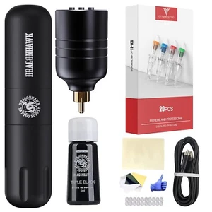DRAGONHAWK Tattoo Machine Beginner Complete Kit Rotary Pen 20Pcs Cartridges - Picture 1 of 4