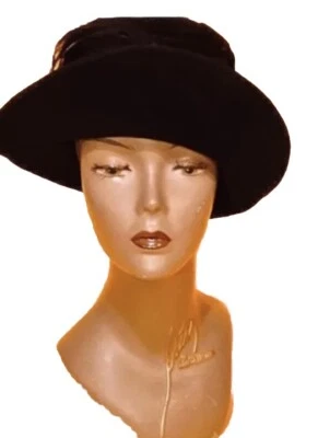 60’s black felt woman’s fedora with feathers - Image 1 of 4