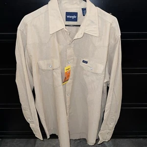 Wrangler NWT Khaki Pearl Snap Brush Popper XL Men’s Shirt Cowboy Cut Classic Fit - Picture 1 of 8