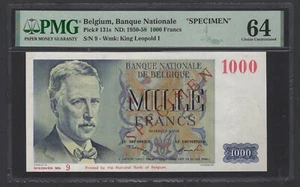 Belgium 1000 Francs ND(1950-58) P131s "Specimen N.9" Uncirculated Grade 64 - Picture 1 of 2