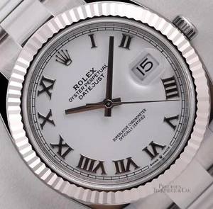 Rolex Datejust 41mm 126334 Oyster Steel White Gold Fluted Bezel-White Roman Dial - Picture 1 of 8