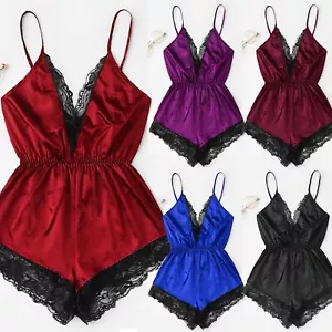 Body donna moda sexy lingerie ragazza scollo a V pizzo spacco pigiama bodydoll - Foto 1 di 41