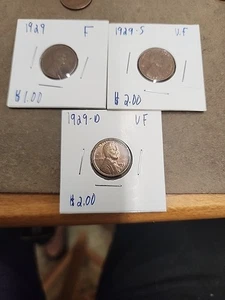 1929-S 1929-D und 1929 - P Lincoln Wheat Pennies F bis Sehr guter Zustand - Bild 1 von 7
