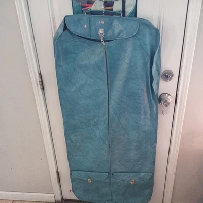 Vintage American Tourister Luggage Garment Suit Bag Leather tuorquise blue 50x24 - Image 1 of 4