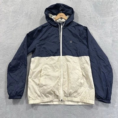 Volcom Full Zip Windbreaker Hooded Jacket Men L White Blue Water Resitant Active - Image 1 of 4