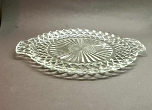 Vintage Clear Glass 10" Diamond Cut Pattern Serving Platter With Handles - Picture 1 of 3