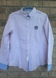 Brooks Brothers Shirt Womens 16 Large Button Up Pink Blue Striped 1818 Ladies - Picture 1 of 8