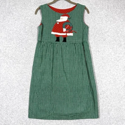 Vintage Handmade Christmas Dress Girls 10 12 Plaid Midi Jumper Santa Cottage - Image 1 of 4