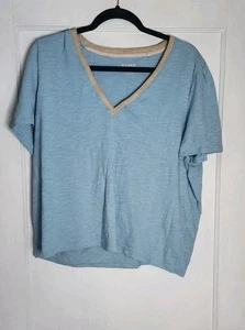 Camiseta Boden Mujer 20/22 Manga Corta Azul Dorado Borde Cuello en V Talla Grande - Imagen 1 de 3